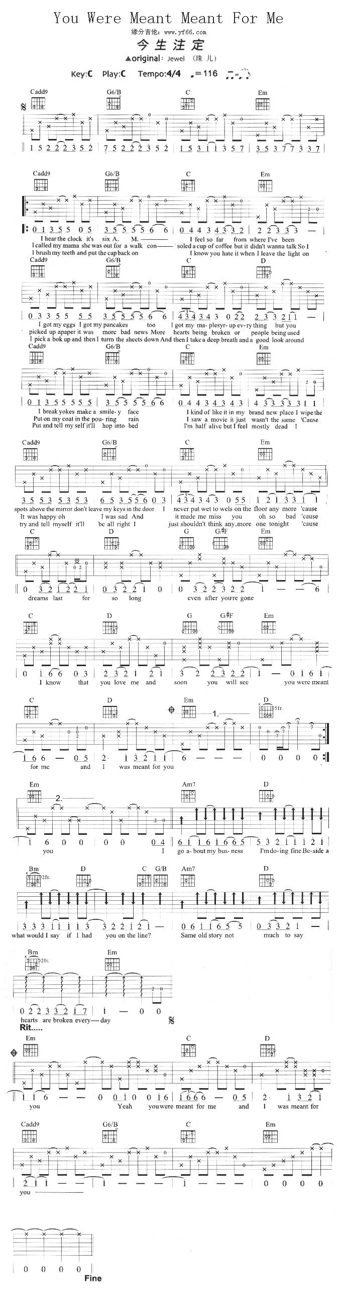 You Were Meant Meant For Me（今生注定吉他谱 