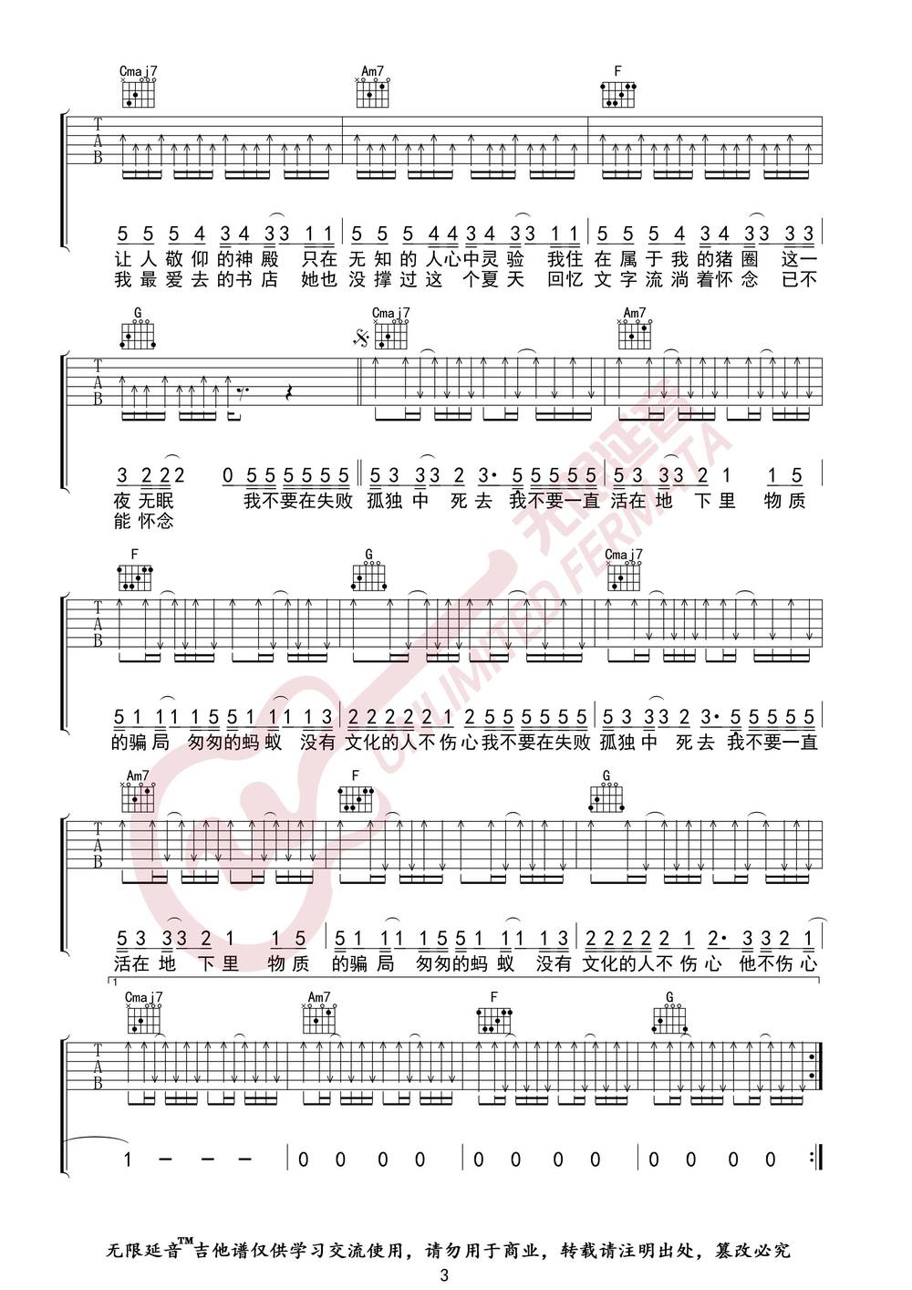 没有理想的人不伤心吉他谱_C调版