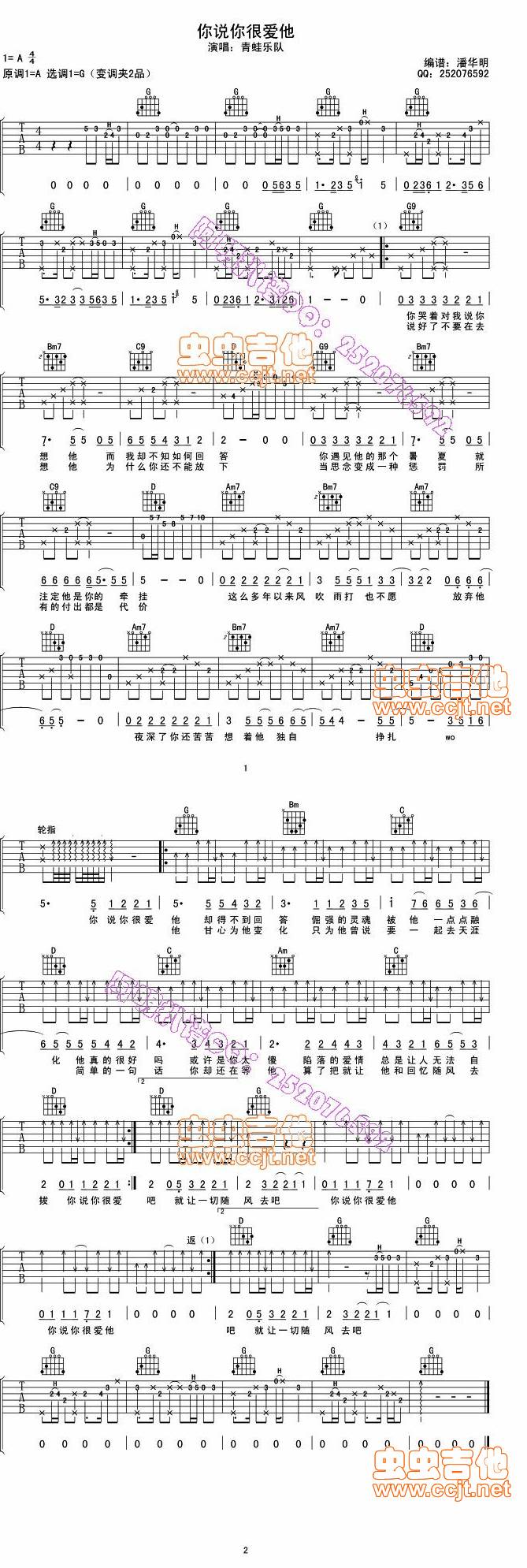 你说你很爱他吉他谱 