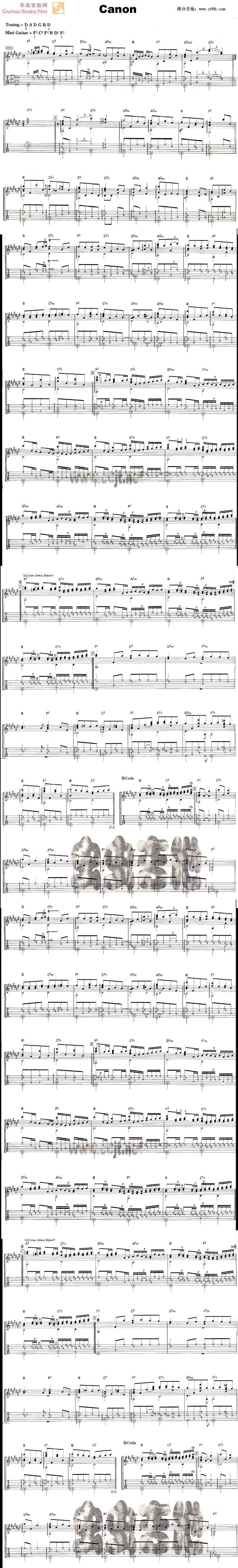 Canon(五线谱对照)吉他谱 