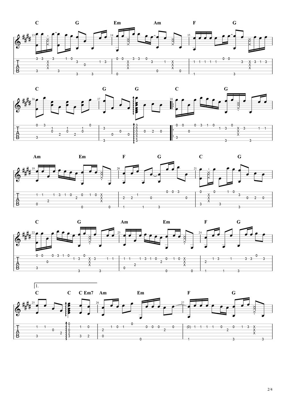 世间美好与你环环相扣吉他谱_指弹C调原版