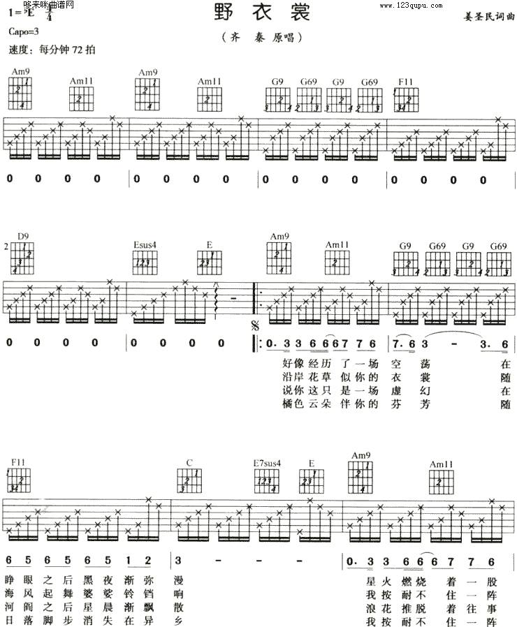 野衣裳 (齐秦)吉他谱