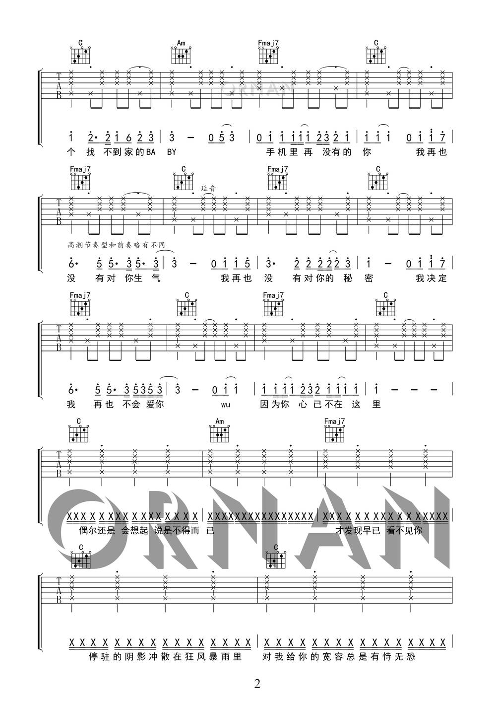 再也没有吉他谱_简单版