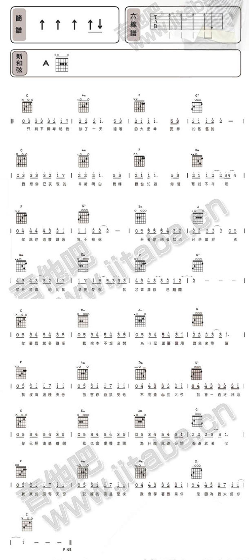 安静-简单扫弦吉他谱 