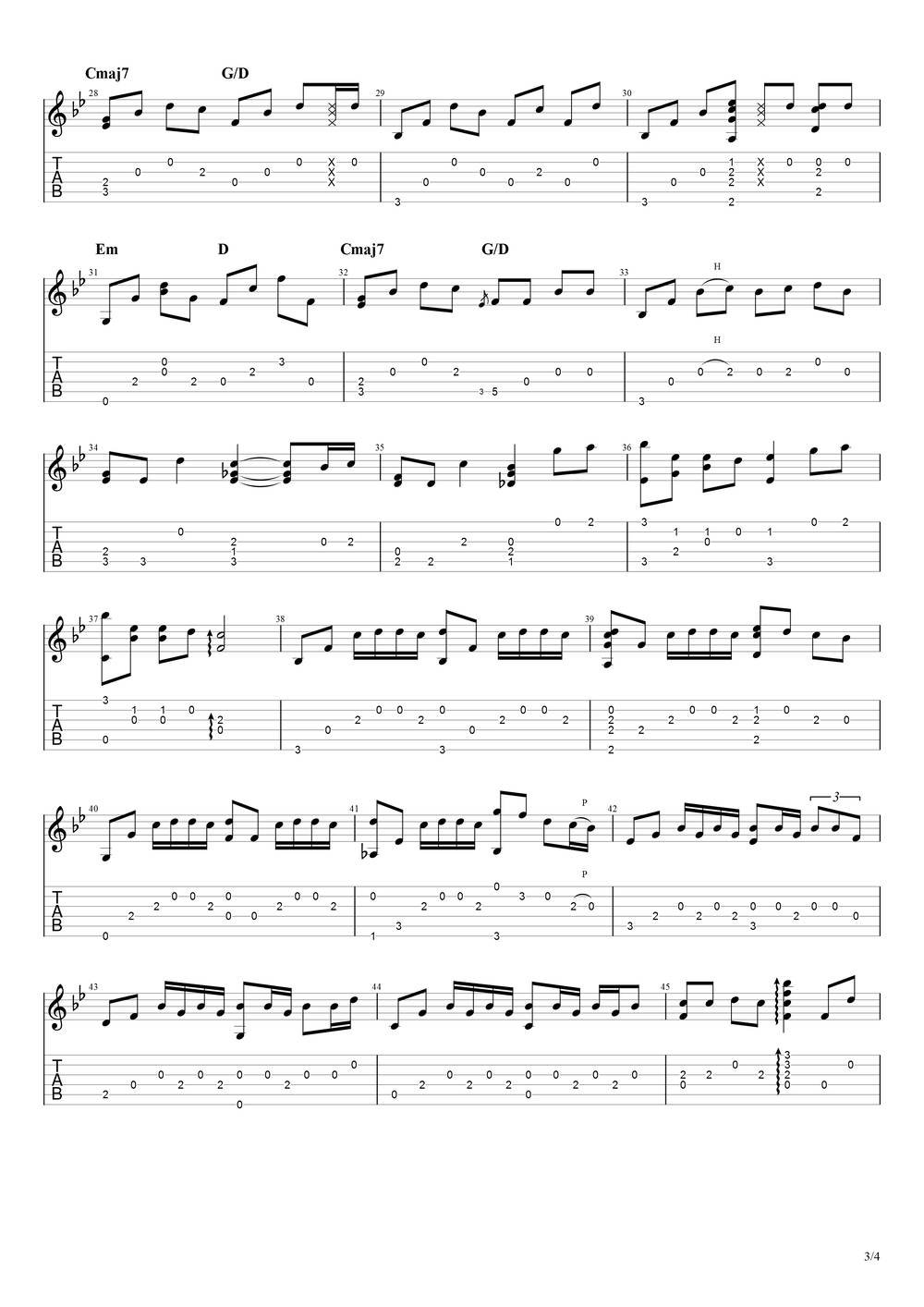 说好不哭吉他谱_指弹G调版