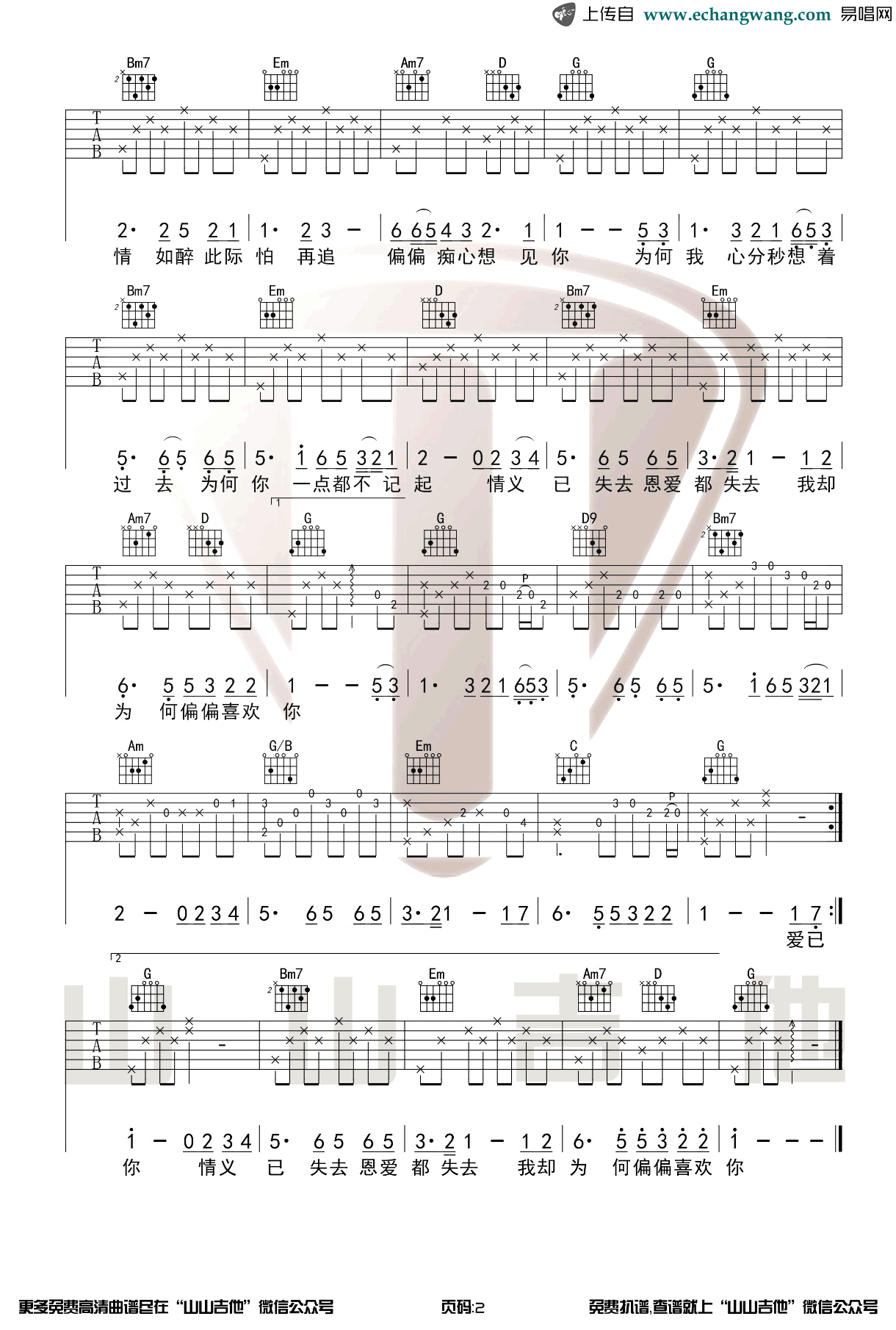 偏偏喜欢你吉他谱 陈百强1