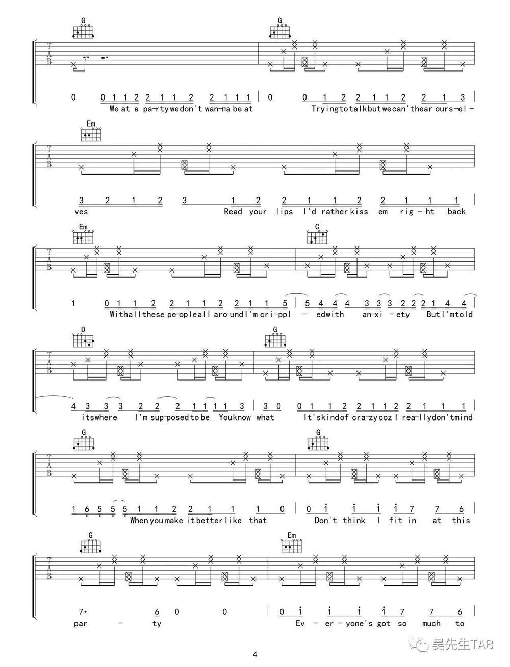 I Don't Care吉他谱_G调版