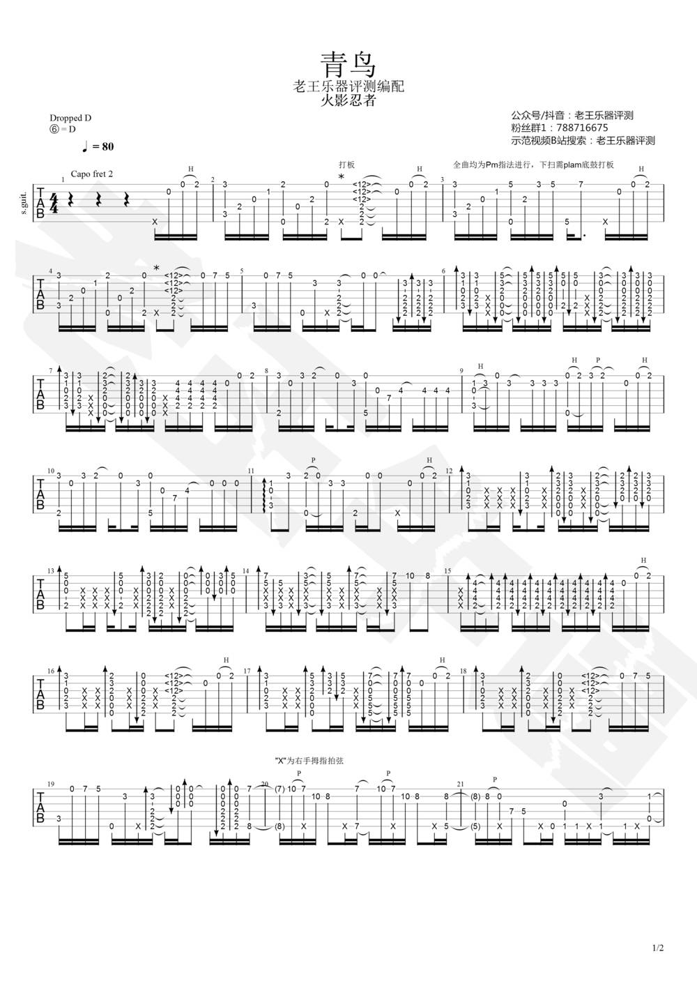 青鸟吉他谱_指弹版