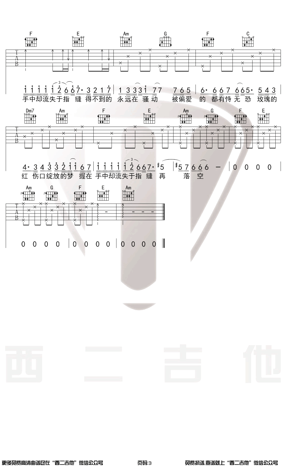 陈奕迅《红玫瑰》吉他谱-3