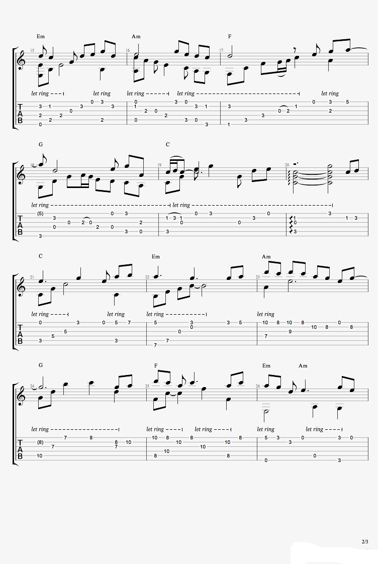 烟雨行舟指弹谱 伦桑吉他独奏谱-2