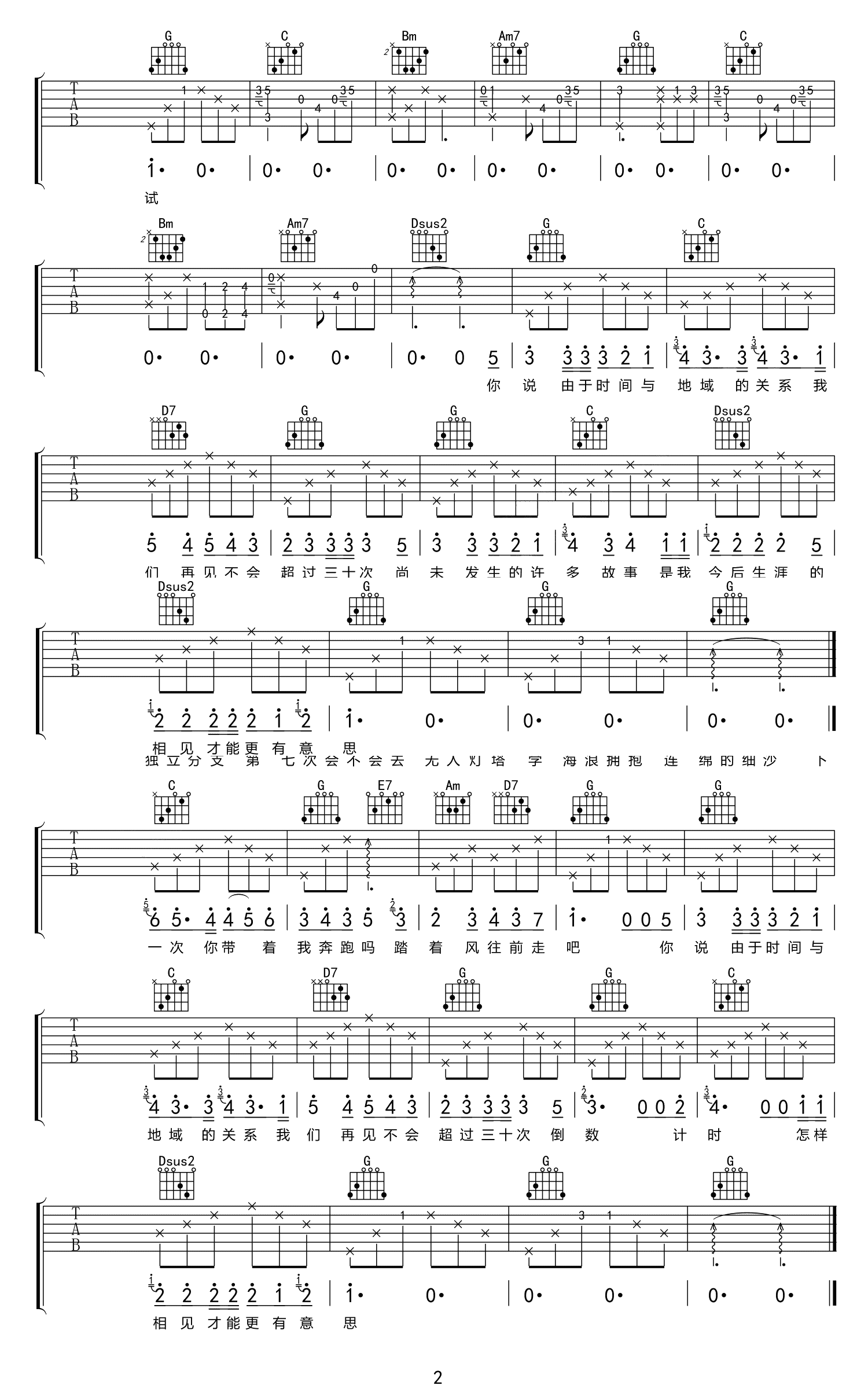 房东的猫 由于时间与地域的关系吉他谱-2