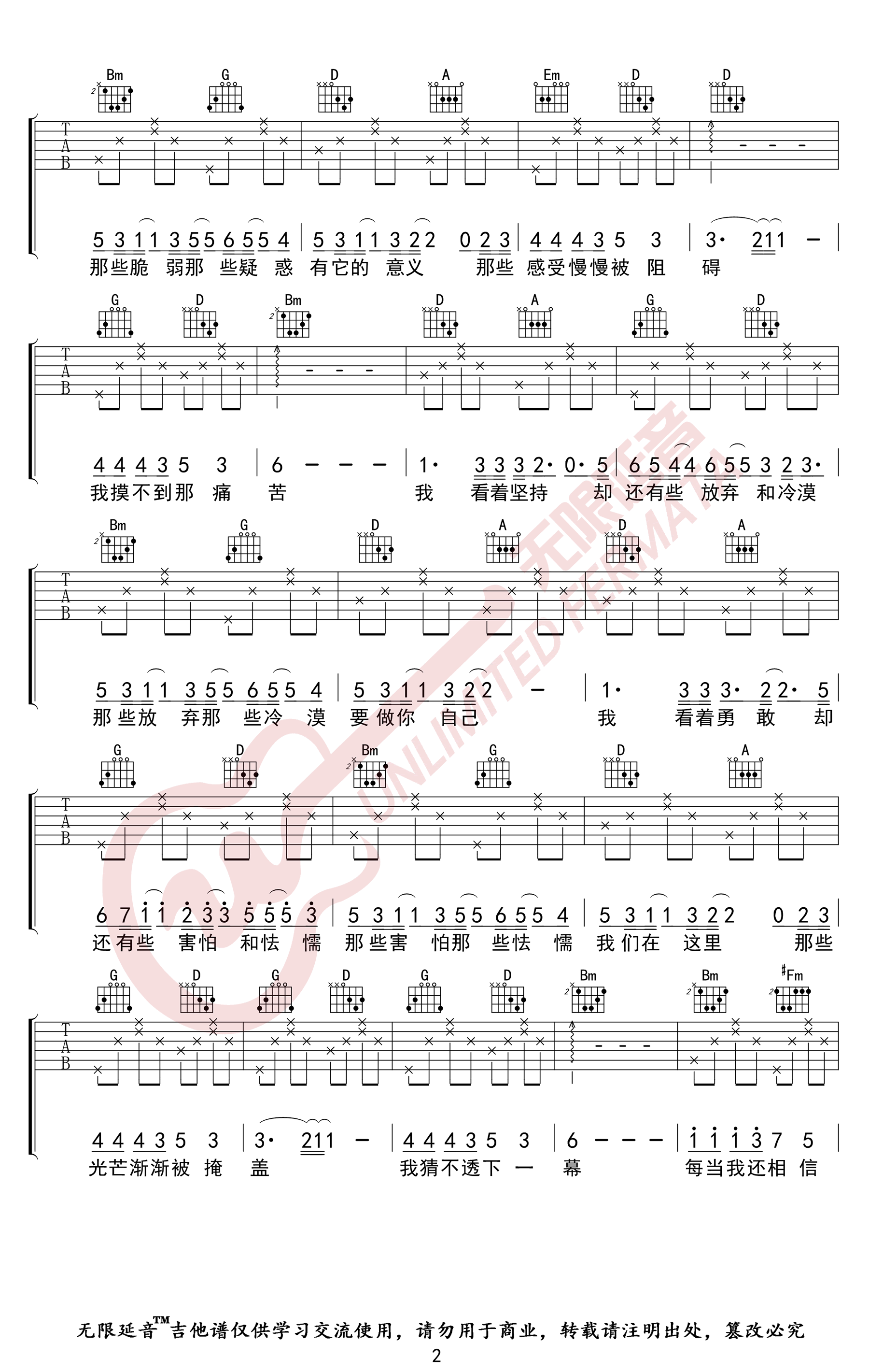 华晨宇《与火星的孩子对话》吉他谱-2