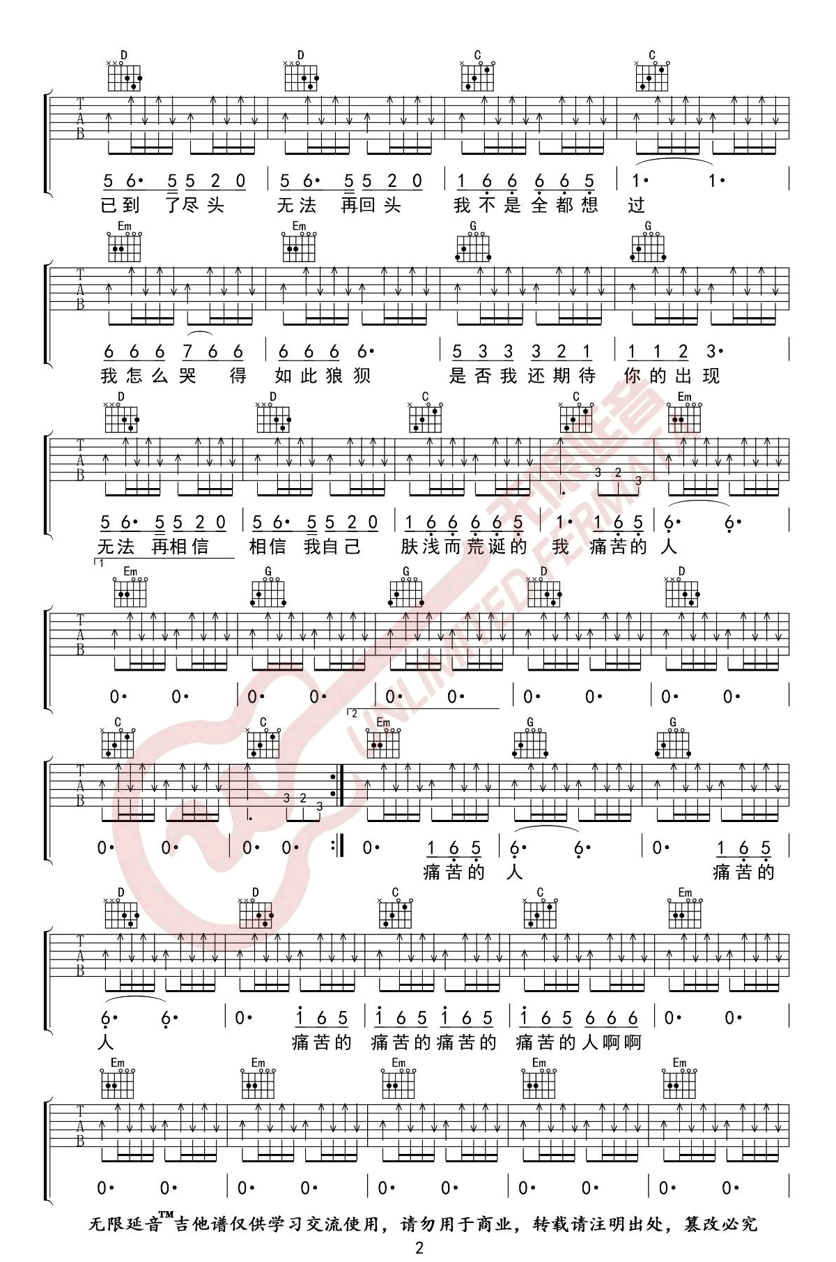 伍佰《痛哭的人》吉他谱-2
