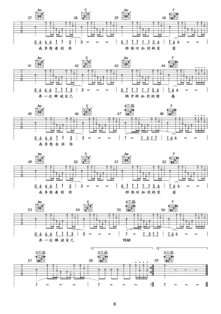 许巍《完美生活》吉他谱-3