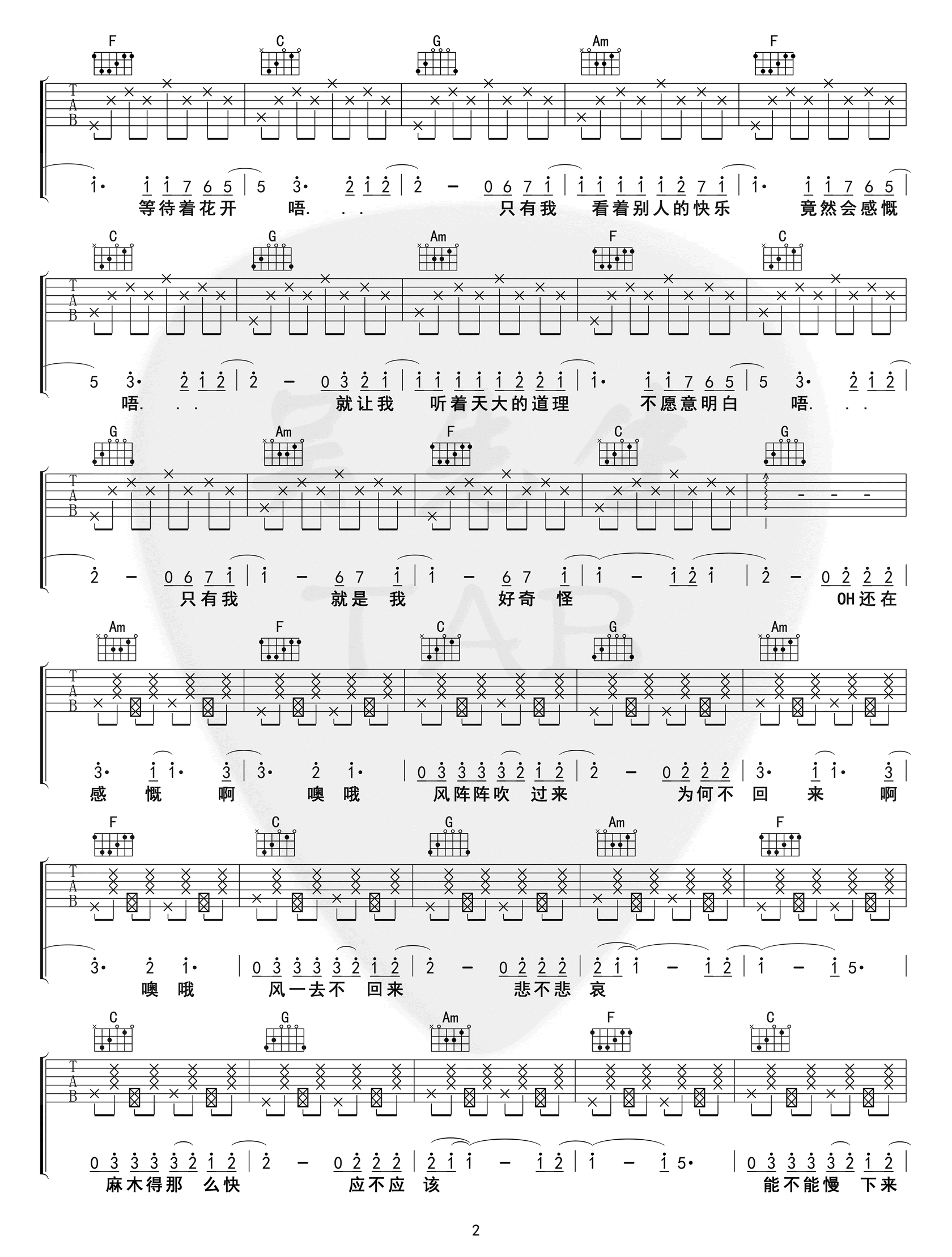 华晨宇《烟火里的尘埃》吉他谱-2