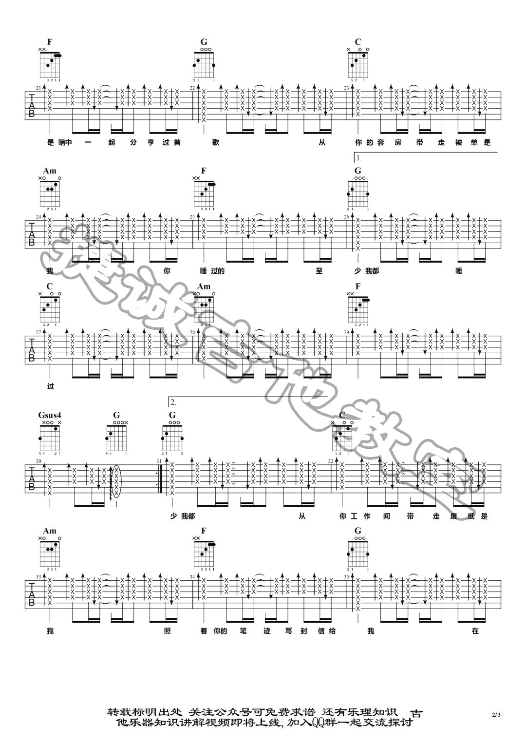 陈奕迅《防不胜防》吉他谱-2