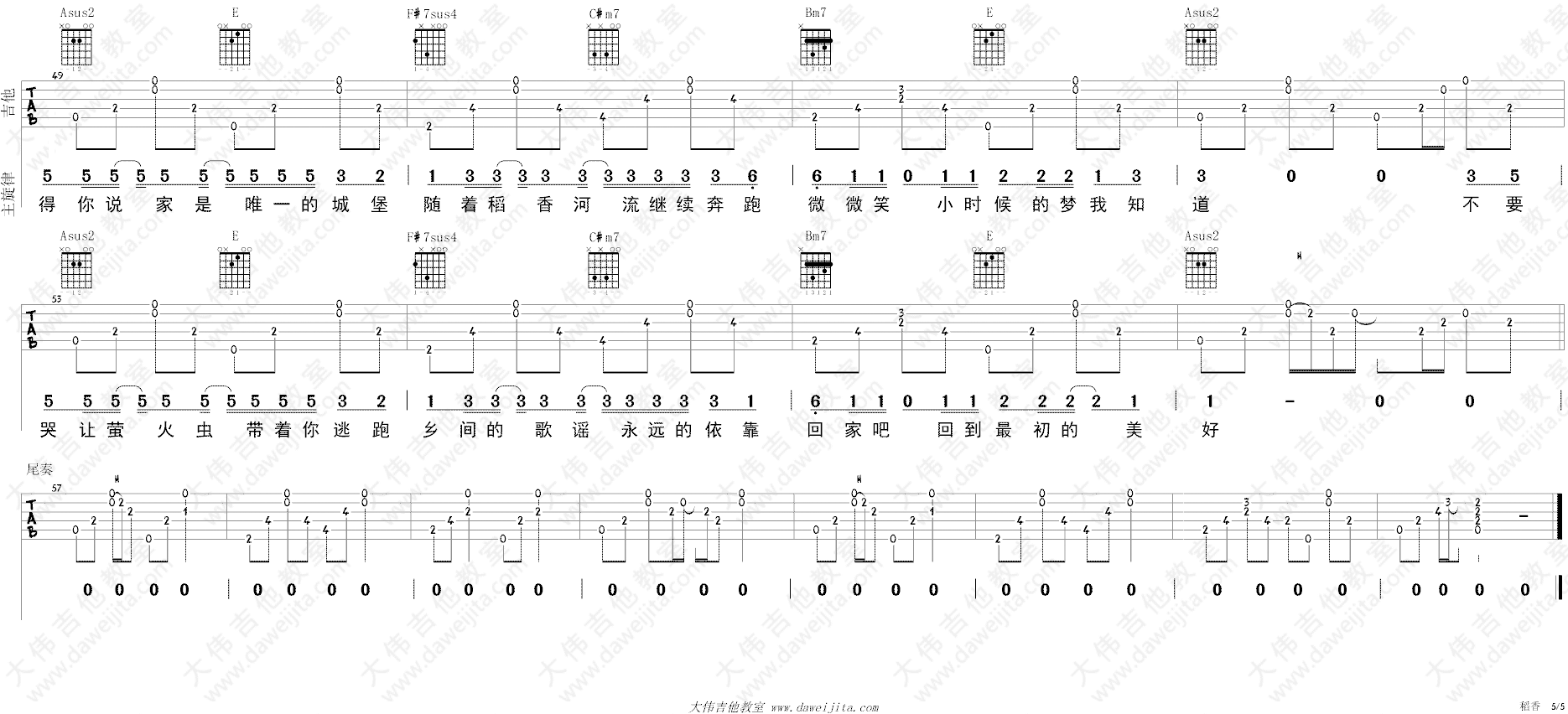 稻香吉他谱 高清六线谱