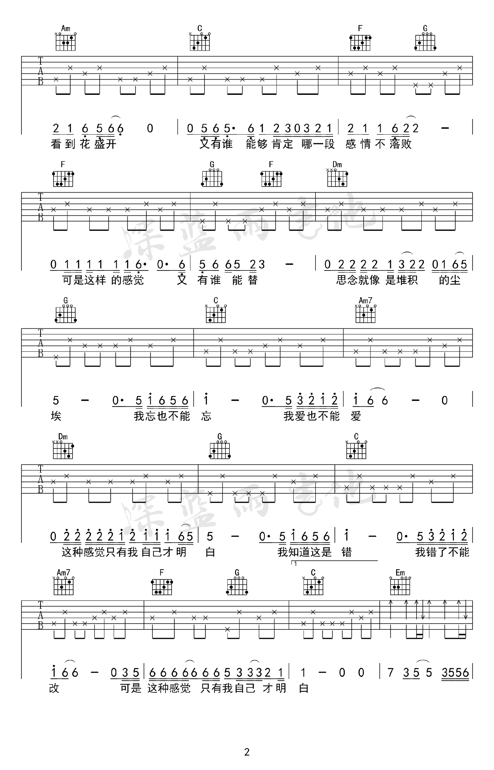 曹越 不能忘不能爱吉他谱2