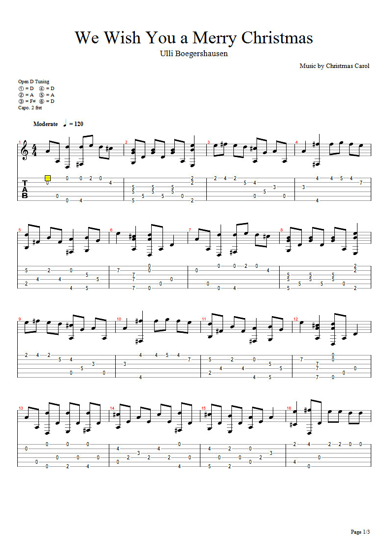 We Wish You a Merry Christmas指弹吉他谱1