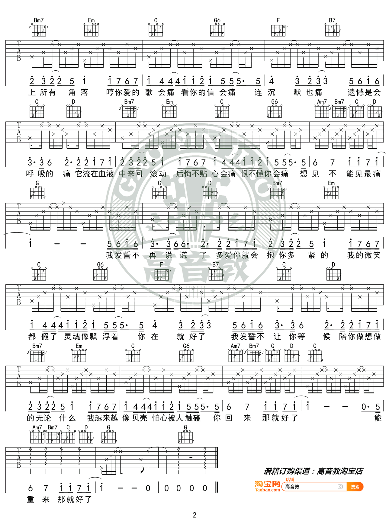 会呼吸的痛吉他谱 梁静茹2
