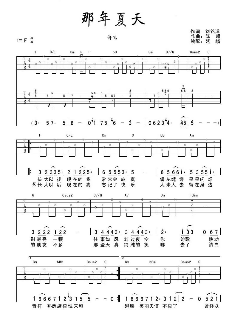 许飞 那年夏天吉他谱