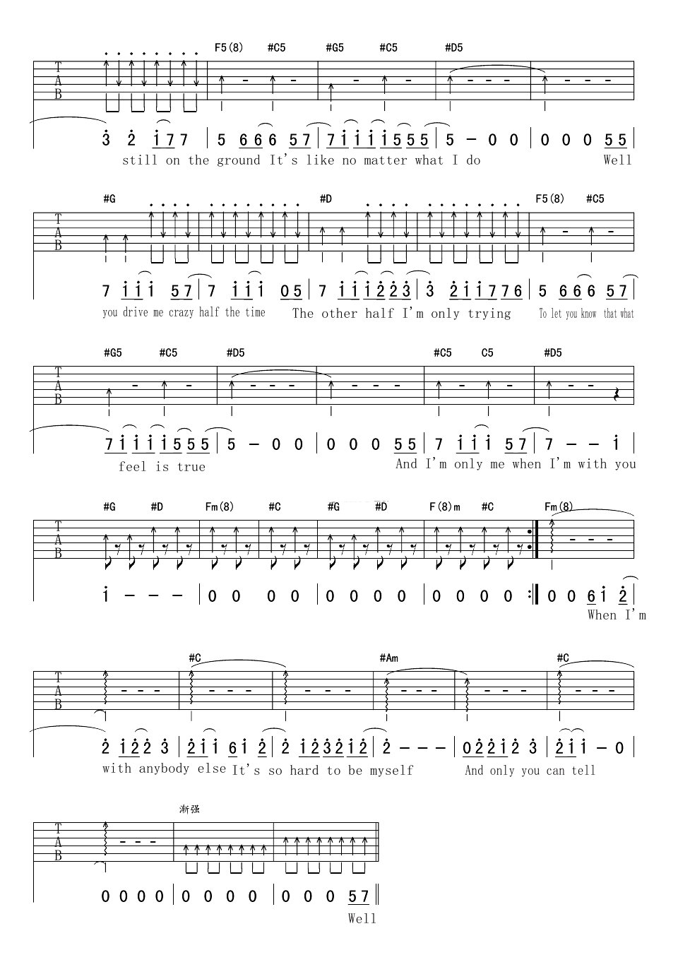 I'm Only Me When I'm With You吉他谱