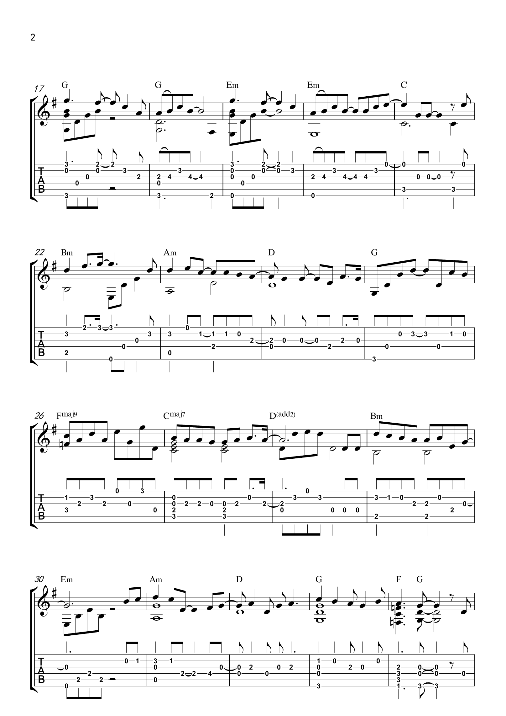 徐佳莹-失落沙洲吉他独奏谱