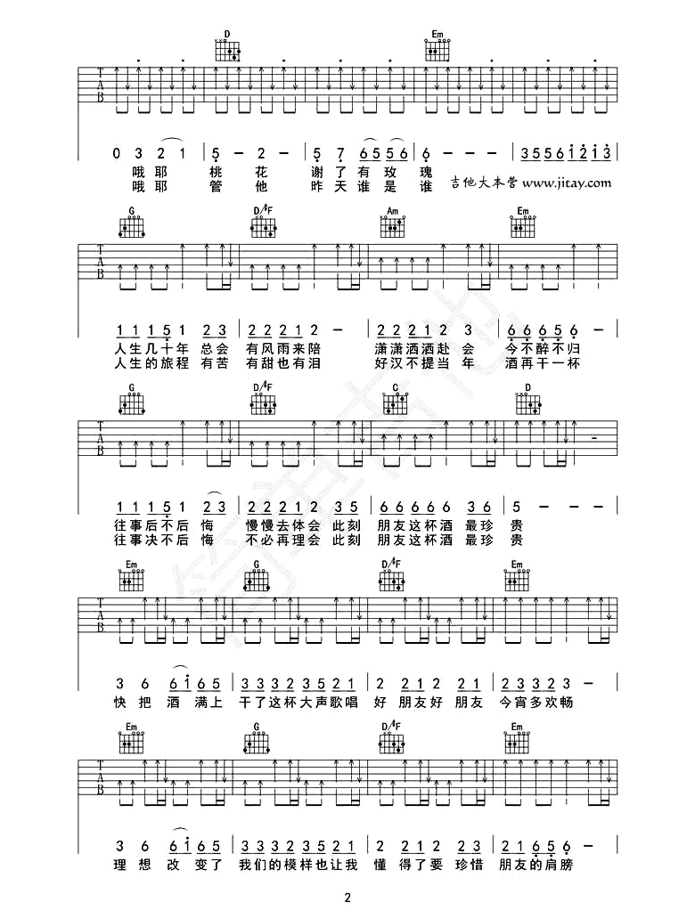朋友的酒六线谱 李晓杰吉他谱