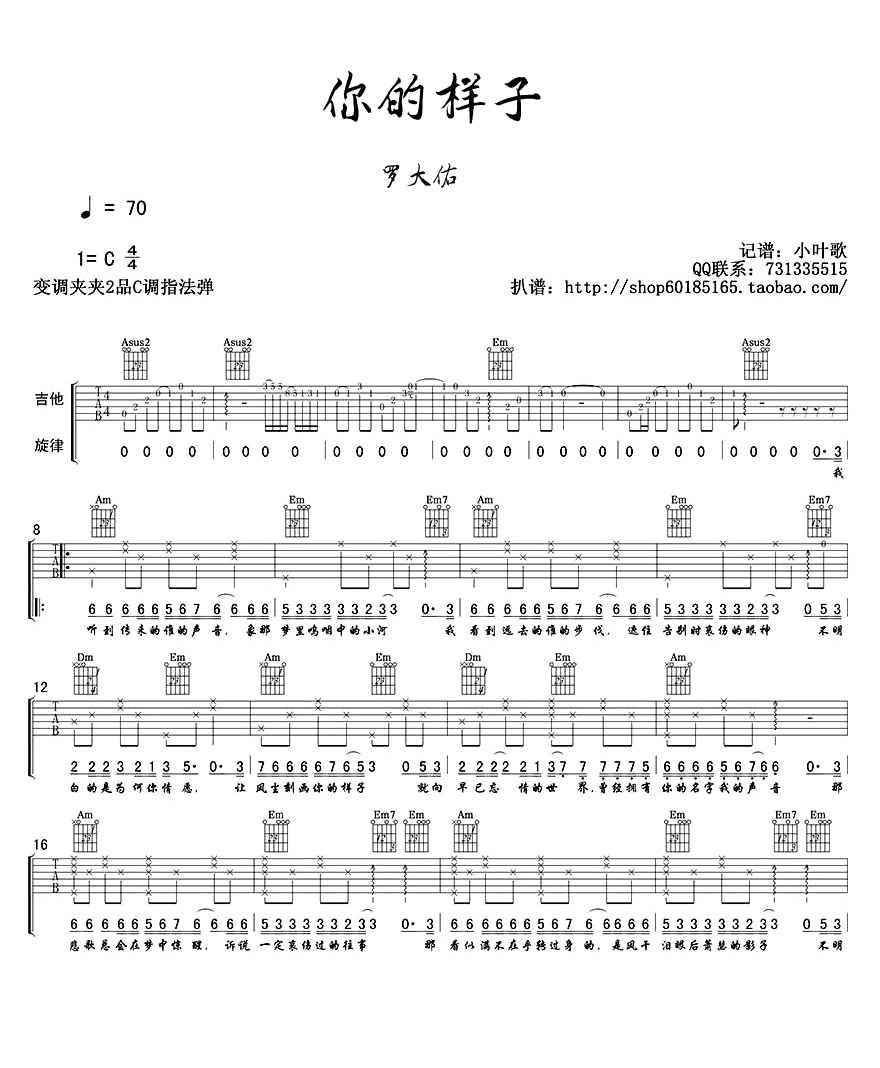 你的样子吉他谱 罗大佑