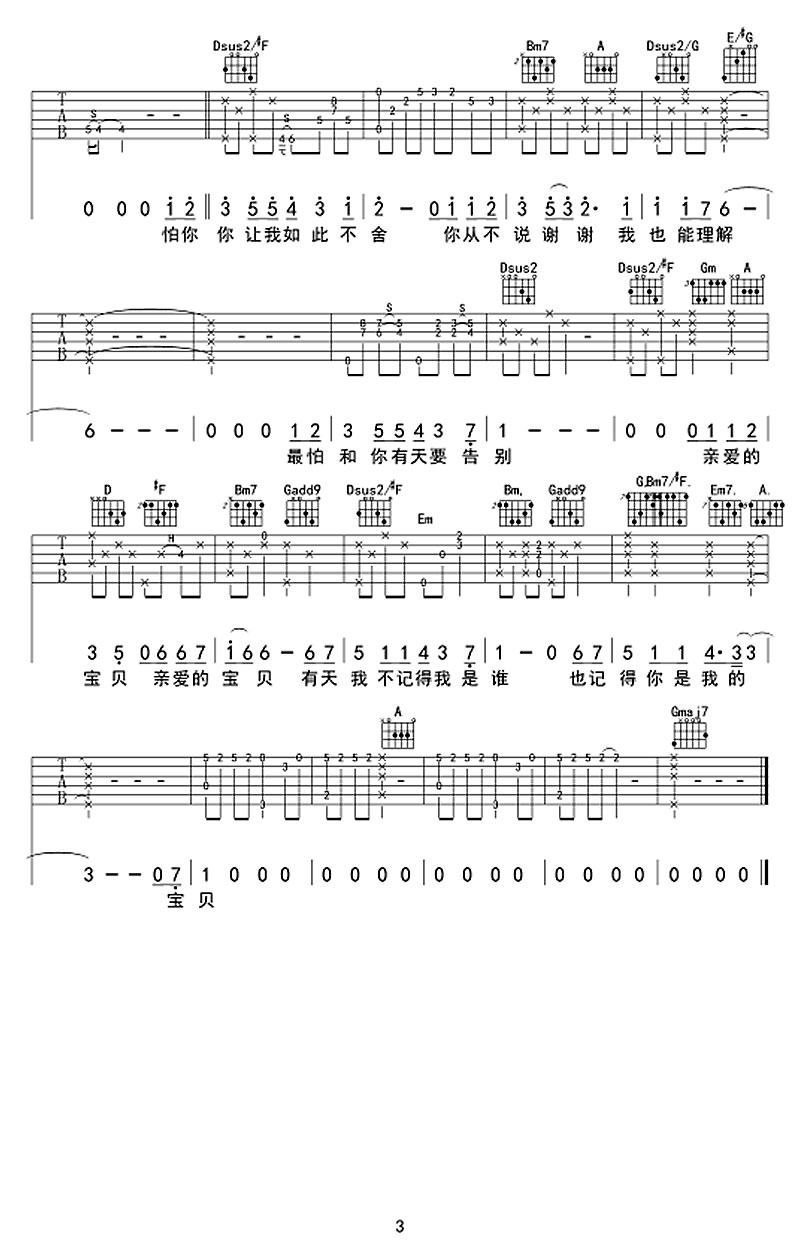 写给未来的孩子吉他简谱