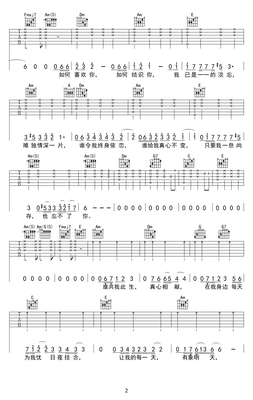 忘不了你吉他谱 谭咏麟弹唱谱