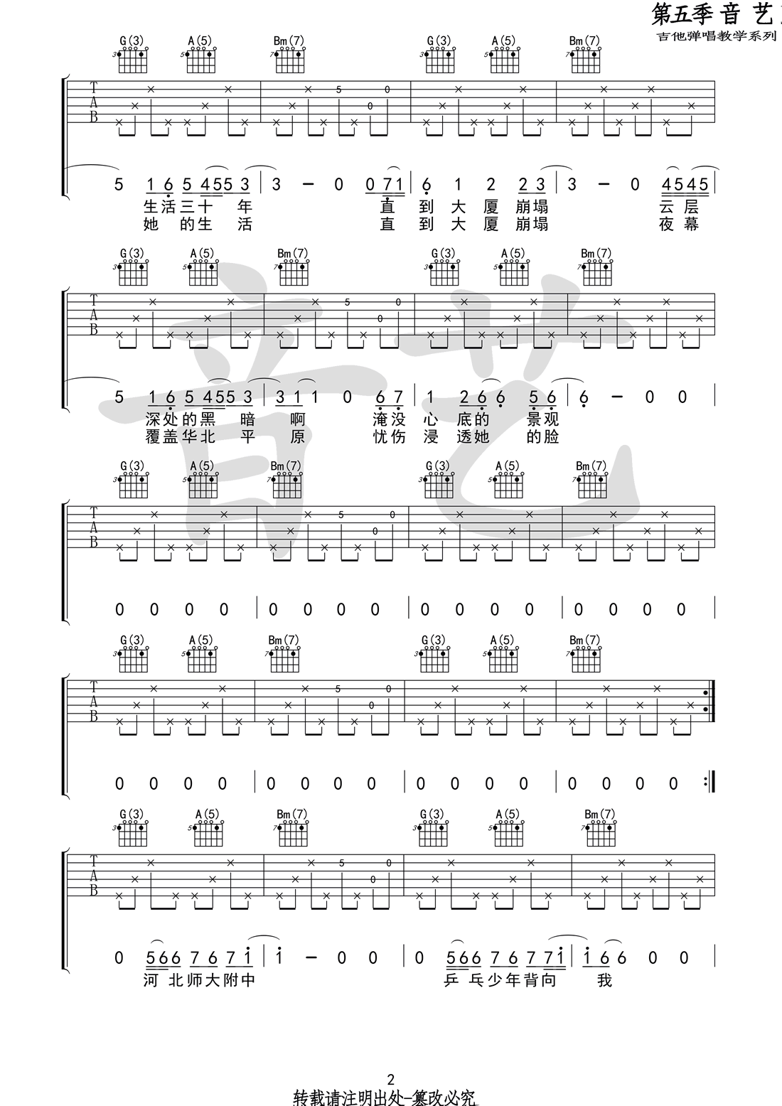 万能青年旅店 杀死那个石家庄人吉他谱