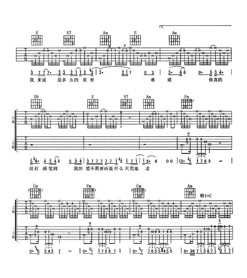 羽泉《难道》吉他谱