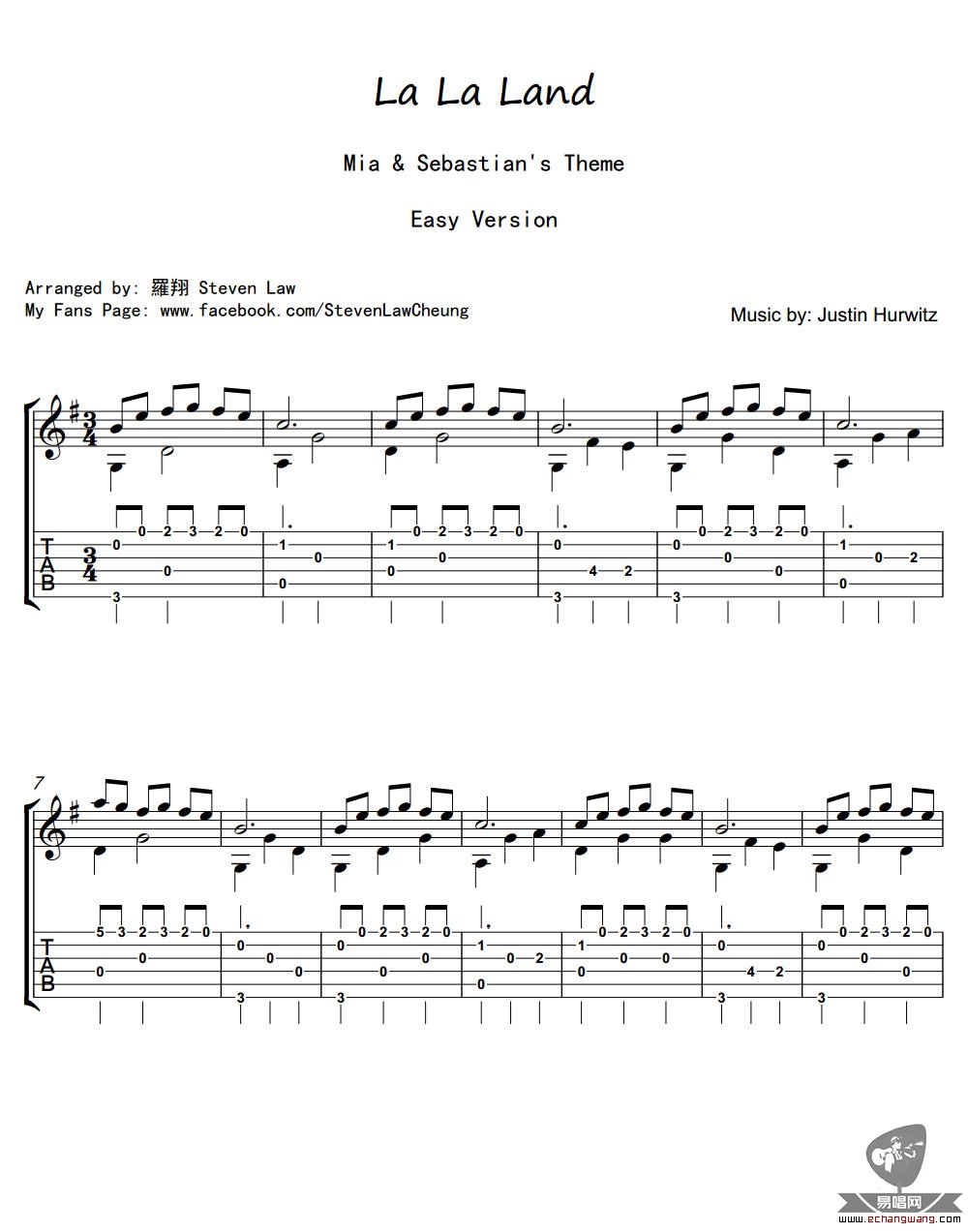 Mia & Sebastian's Theme指弹吉他谱