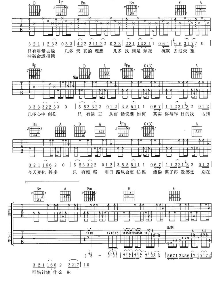 谁伴我闯荡吉他六线谱